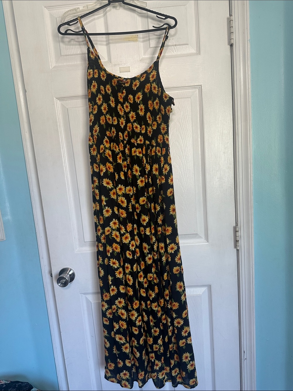 Derek Heart Black Maxi Dress with Yellow Sunflower Print